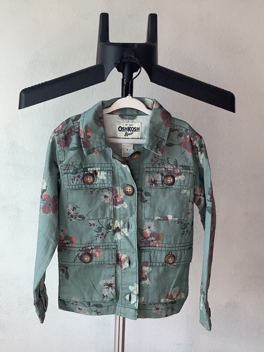 NWT OshKosh B’Gosh Kids Girl Green Floral Button Front Jean Jacket Size 4